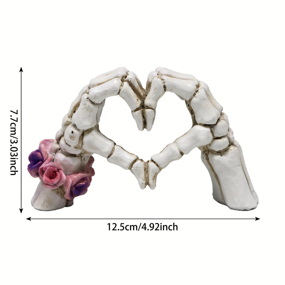 Skull Heart-Shaped Hand Resin Statue – Unique Desktop Decoration, Modern Art Decor & Halloween Decor Figurine, Spooky Gothic Gift