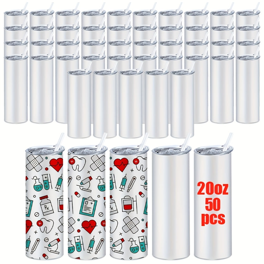 20oz Sublimation Tumbler Blanks with Lids & Straws – Stainless Steel Double Wall Insulated, White Gift Box, Bulk 8/10/25/50 Pack for Heat Press & DIY Gifts