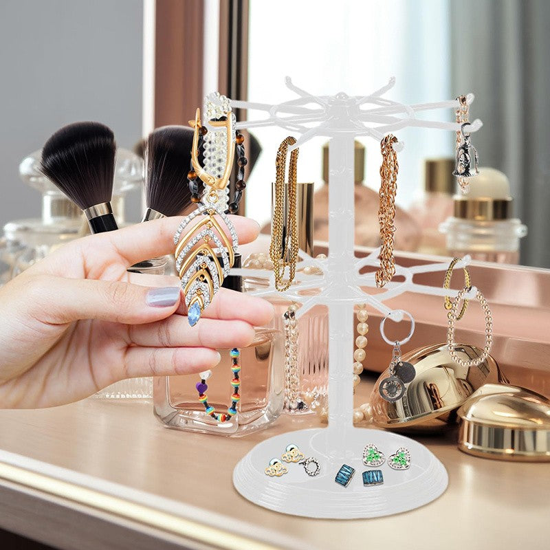 Rotating Jewelry Stand 2-Tier Black Plastic Necklace Bracelet Earring Keychain Hanging Organizer Display Rack for Dressing Table Counter – 360° Spinning Tabletop Jewelry Tower Holder