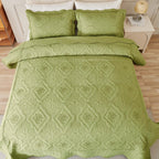 Quilted Embroidered Bedspread Set 3 Pcs – Floral Embroidery, 100% Polyester, Wrinkle-Resistant Lightweight Coverlet for Queen & King Bedroom Decor, 16 Colors