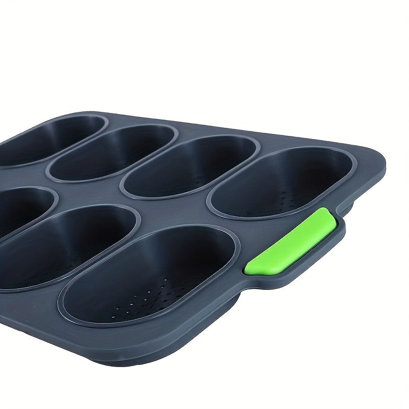 Silicone Bread Baking Pan 8-Cavity Non-Stick Perforated French-Style Mold – Food-Grade Mini Bread Tray with Handle for Homemade Rolls, Hot Dog Buns & Dinner Rolls, Dishwasher & Oven Safe
