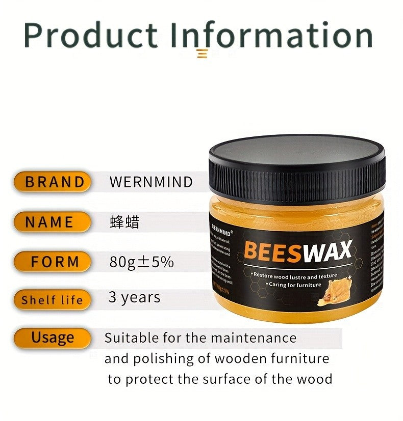 Beeswax Wood Polish & Scratch Repair Kit 80g with Polishing Sponge, Natural Wax for Wooden Furniture Floors Surfaces, 2-Set & 4-Piece Bundle