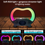 RGB Night Light 6 in 1 Wireless Speaker Alarm Clock Wireless Charging Phone Watch Temperature Display Bedroom Teen Gift Halloween Christmas Decor Black White