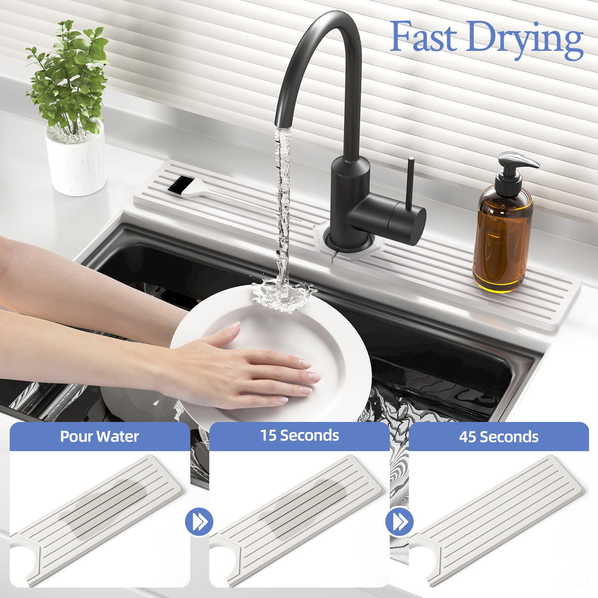 Diatomite Stone Sink Faucet Mat 23.6x3.9 Inch - Quick Drying Absorbent Countertop Mat for Kitchen and Bathroom Sink Area - Natural Diatom Mud Faucet Splash Pad