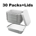 Disposable Aluminum Foil Pans 30 Pack with Lids – Square Tin Foil Meal Prep Containers for Oven, BBQ & Baking | Thick Heavy-Duty Takeaway Boxes