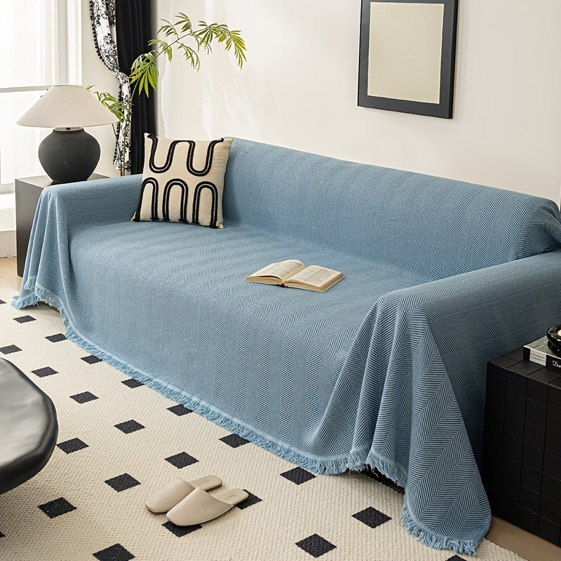 Herringbone Sofa Cover with Tassels – Washable Polyester Throw for 3-Seater, 4-Seater & Large Sofas | Grey, Coffee, Green