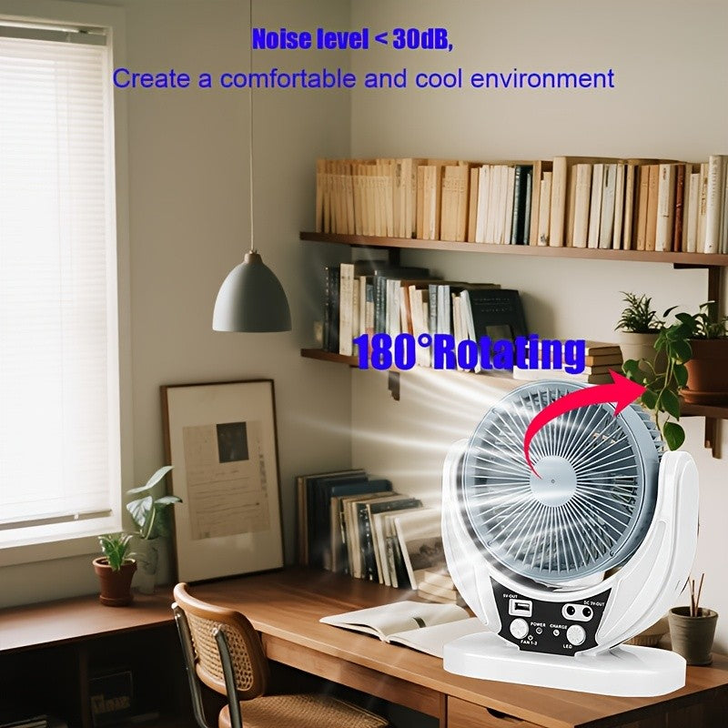 Portable Solar-Powered LED Camping Fan with USB Charging – Foldable 3-in-1 Fan, Light & USB Charger for Outdoor Adventures, Camping & Desktop Use