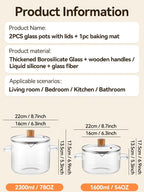 Borosilicate Glass Pots with Lids Set of 2 Stovetop Safe 78Oz & 54Oz Saucepan for Soup Ramen Milk Heat Resistant