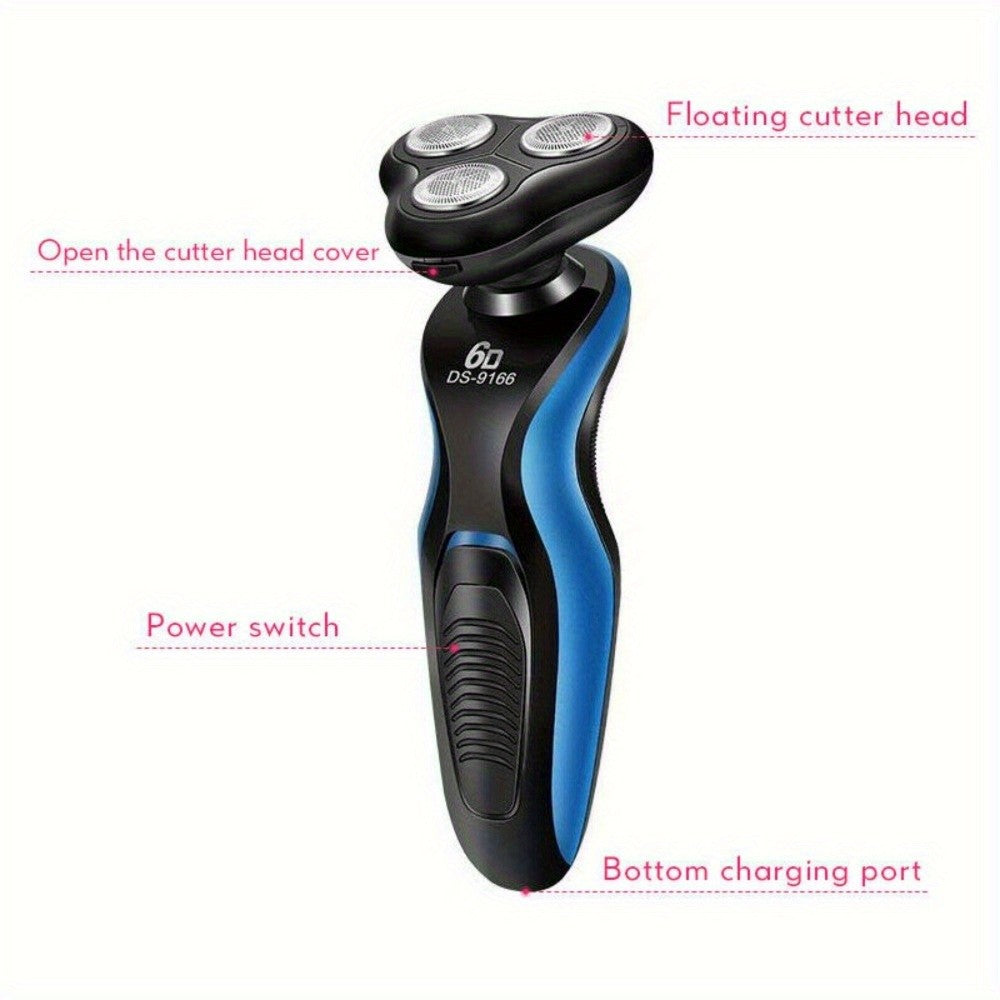 4-in-1 Electric Shaver Men USB Rechargeable Rotary Razor Beard Trimmer Wet Dry - Father's Day Gift for Dad Husband Male Friend Blue