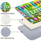 Easter Doormat Flannel Happy Easter Egg Spring Welcome Mat Non-Slip Soft Indoor Outdoor Kitchen Entryway 5 Sizes Including Runner Set