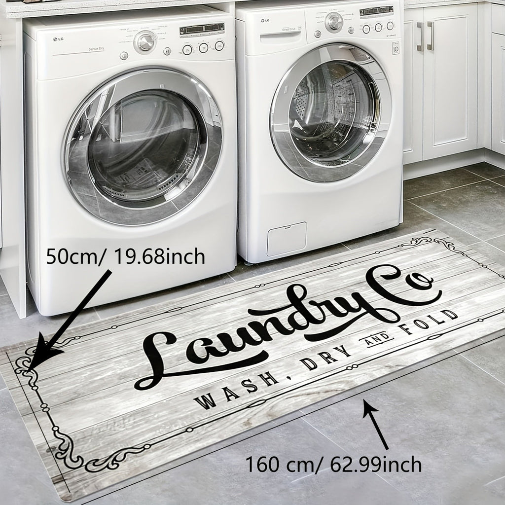 Laundry Room Mat Non-Slip Runner Rug Machine Washable Text Design – Anti-Skid Comfort Standing Mat for Laundry, Kitchen, Bathroom & Porch | Multiple Sizes