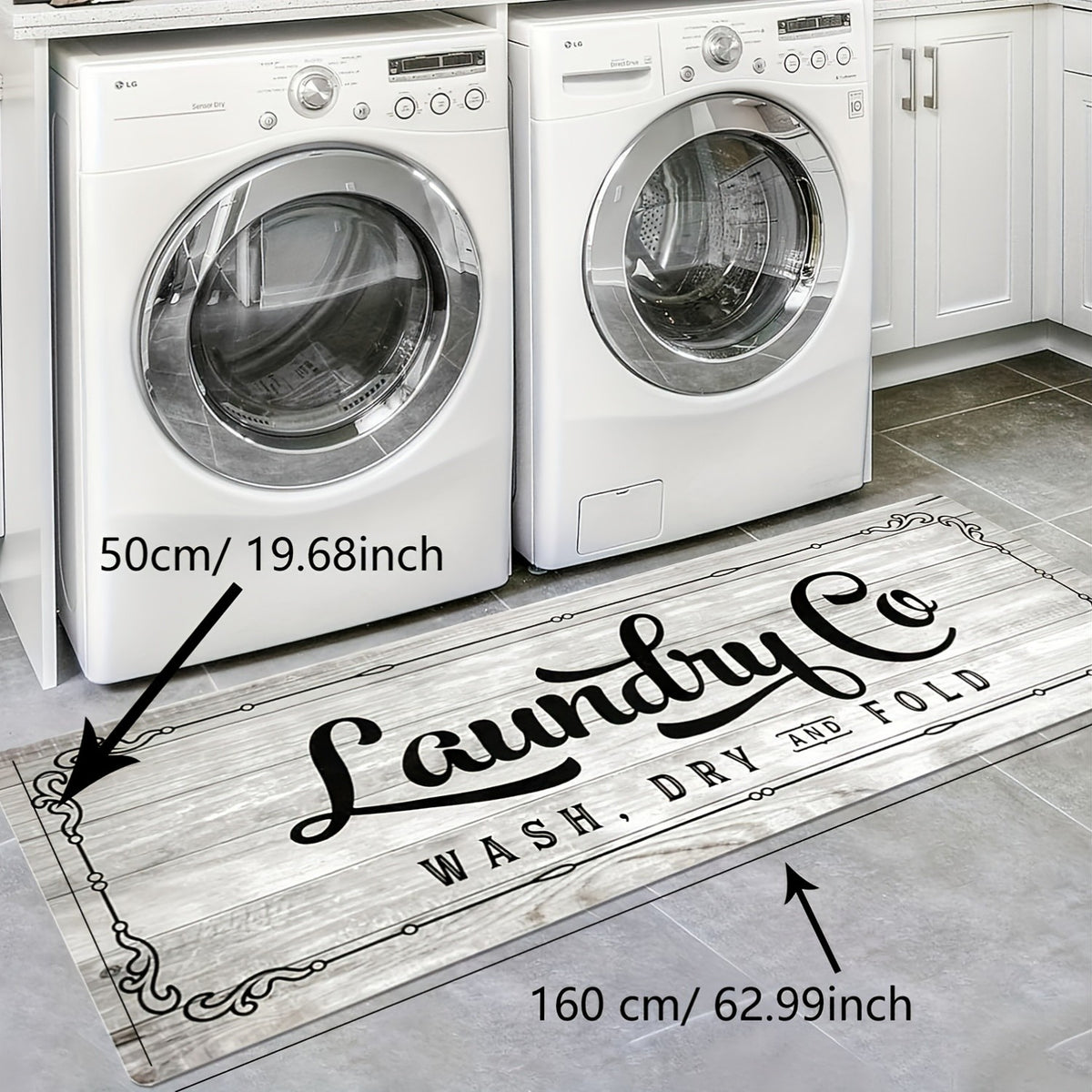 Laundry Room Mat Non-Slip Runner Rug Machine Washable Text Design – Anti-Skid Comfort Standing Mat for Laundry, Kitchen, Bathroom & Porch | Multiple Sizes
