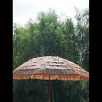7.5 Foot Tropical Thatch Tiki Outdoor Patio Umbrella UV Protection Push Button Tilt Manual Lift Steel Pole Iron Frame Poolside Garden Backyard