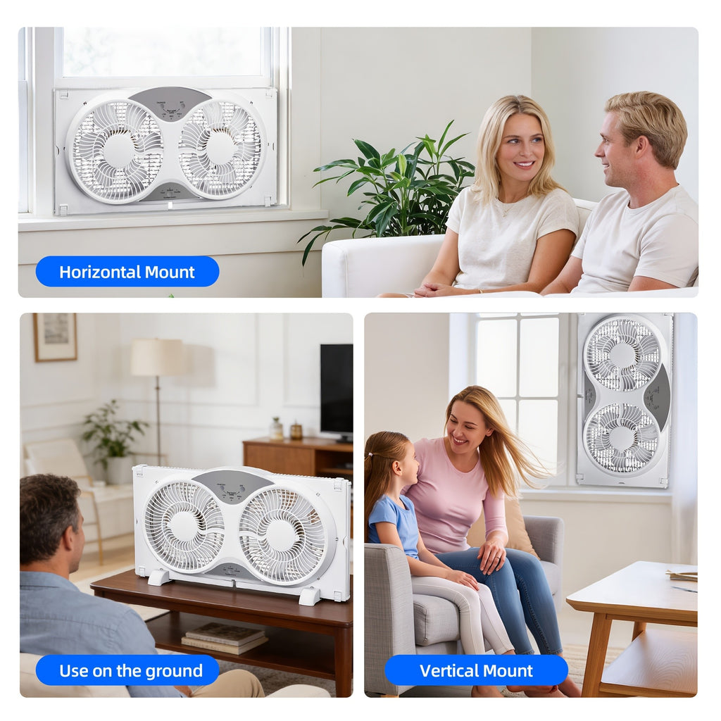 Twin Window Fan 9 Inch Expandable Dual Blade with Remote Control 2-Speed 3-Speed for Bedroom Living Room Kitchen Indoor Cooling