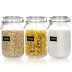 50oz Airtight Glass Jars with Lids Set of 3 - Square Borosilicate Food Storage Canisters for Pantry Organization, for Sugar Flour Cereal Coffee | Nuvia Haven