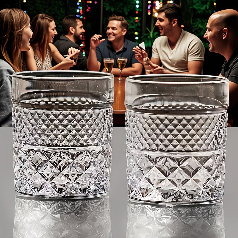 Italian Embossed Whiskey Glass Single – XO Craft Cocktail Tumbler, Roostertail Bar Glass, Ins Aesthetic Water Glass for Home Bar Beer Wine