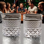 Italian Embossed Whiskey Glass Single – XO Craft Cocktail Tumbler, Roostertail Bar Glass, Ins Aesthetic Water Glass for Home Bar Beer Wine