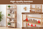 Bamboo Bookshelf Narrow 4 or 5 Tier Adjustable Shelves – Natural Wooden Bookcase Standing Storage Shelf Organizer for Small Spaces, Bedroom, Living Room & Home Office