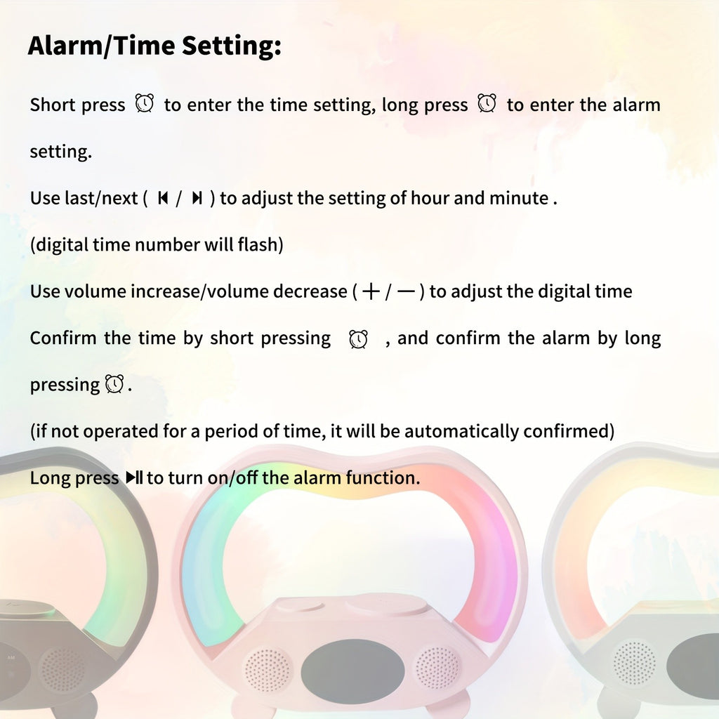 RGB Night Light 6 in 1 Wireless Speaker Alarm Clock Wireless Charging Phone Watch Temperature Display Bedroom Teen Gift Halloween Christmas Decor Black White