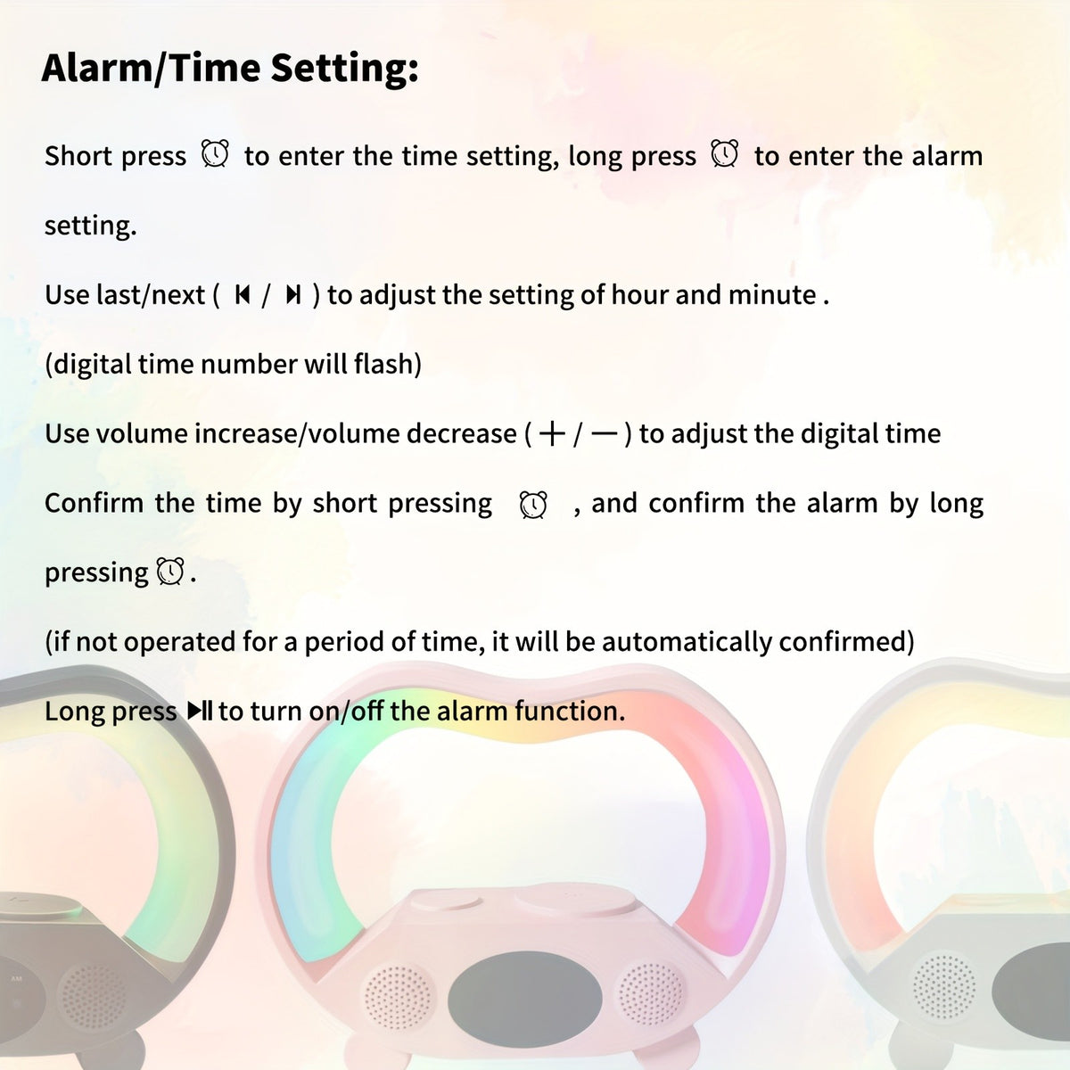RGB Night Light 6 in 1 Wireless Speaker Alarm Clock Wireless Charging Phone Watch Temperature Display Bedroom Teen Gift Halloween Christmas Decor Black White