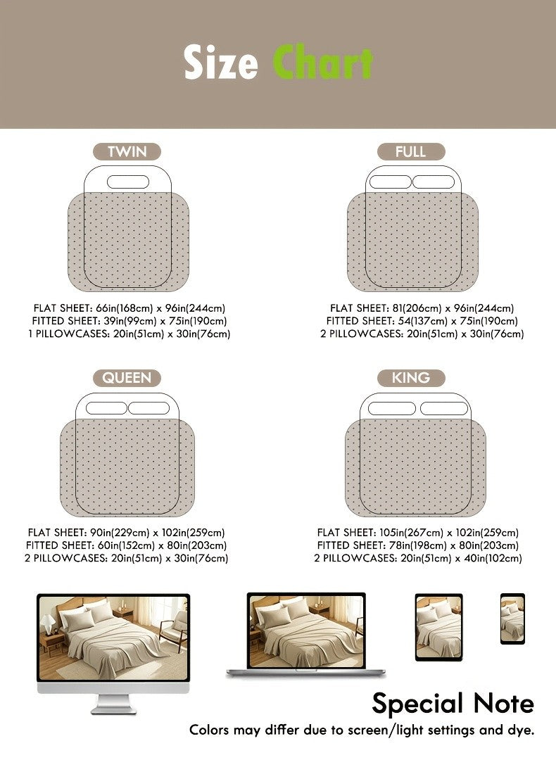 Deep Pocket Bed Sheet Set 3/4 Pcs Cooling Soft Breathable Fade-Resistant Bedding – All-Season Comfort for Twin Full Queen King, 9 Colors, Dorms & Guest Rooms