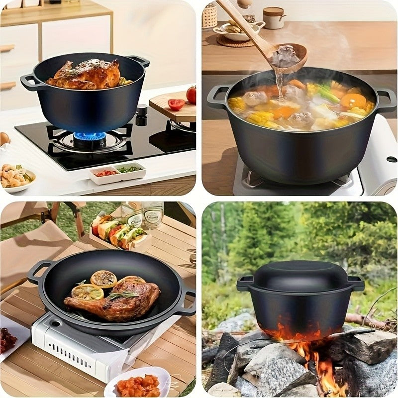 Cast Iron Dutch Oven Set 2-in-1 5.1QT Dutch Oven and 1.9QT Skillet Lid with Accessories Induction Oven Campfire Safe Holiday Cooking Kit for Soups Stews Baking Frying Camping BBQ