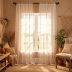 Boho Floral Lace Curtain Panels Set of 2 – Semi-Sheer Light Filtering, Rod Pocket, Pastoral Vintage Style for Bedroom Living Room Kitchen, 6 Sizes 4 Colors