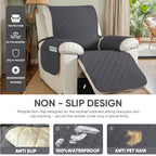 Recliner Chair Cover Waterproof Non-Slip, Oversized Recliner Slipcover with Side Pocket & Elastic Straps, Washable Furniture Protector for Dogs & Pets, Warm Cozy Chair Cover, 1 Piece