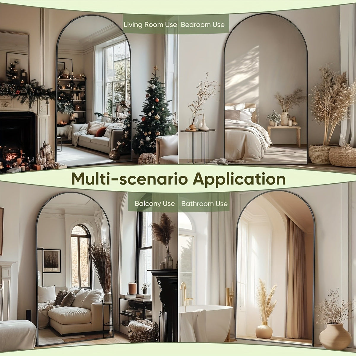 Arched Floor Mirror Full Length 58x18 Inch – Freestanding Leaning or Wall-Mounted Full Body Mirror with Rustproof Stand, Modern Arch Design for Bedroom, Living Room & Cloakroom