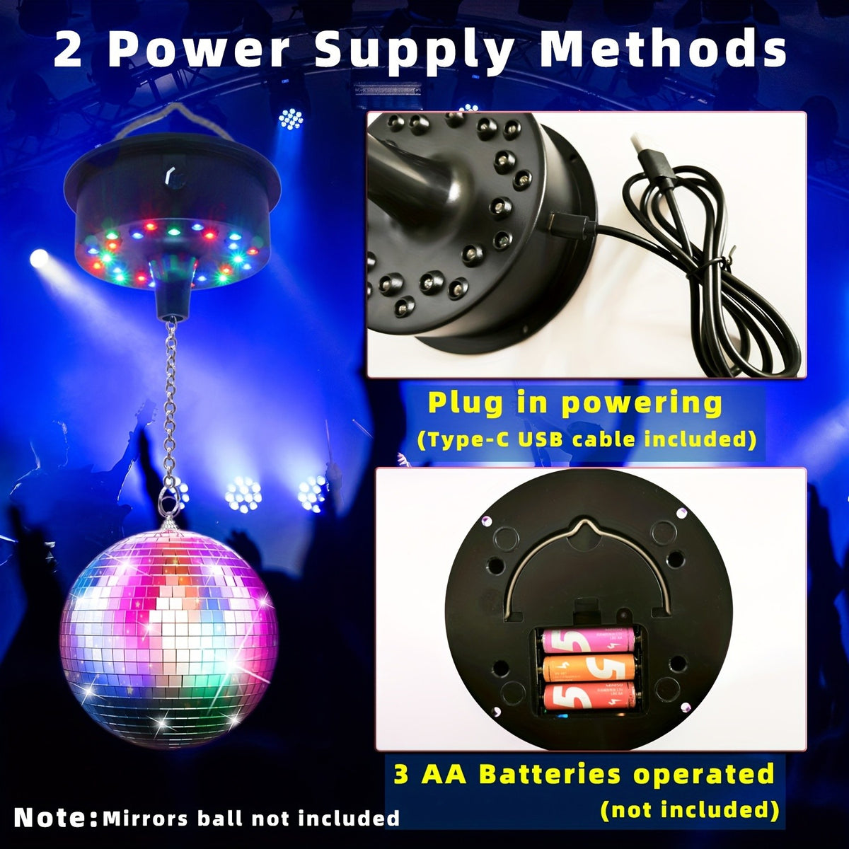 Disco Ball Motor with Remote Control RGBW LED Spinner 5-10 RPM Sound Activated Mirror Ball Rotator for Party Home DJ Club Stage Decor