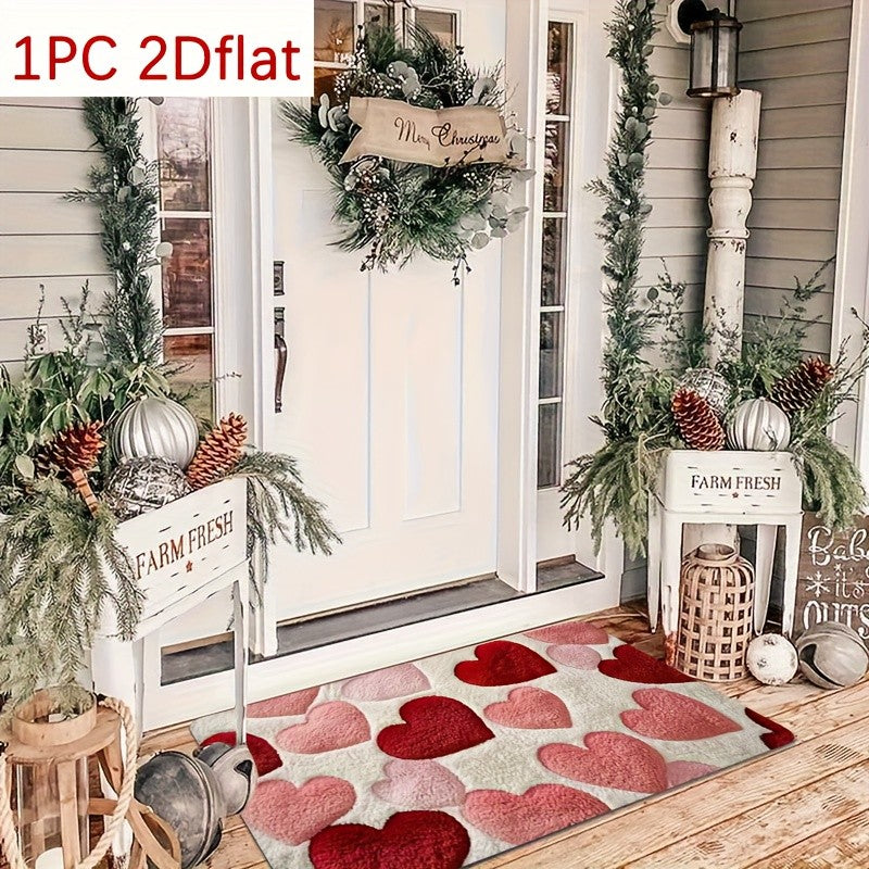 Heart Pattern Floor Mat - Red Pink Heart-Shaped Sponge Carpet for Couple Bedroom Entrance Porch Indoor Outdoor, Valentine's Day Romantic Home Decor