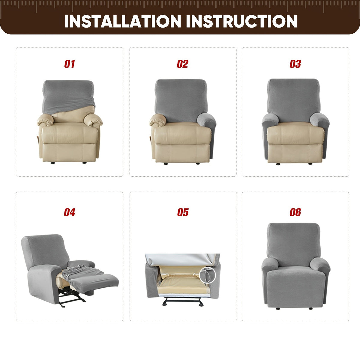 8-Piece Recliner Slipcover Set for 3-Seat Sofa – Flexible Soft Slide Sleeve Furniture Protector with Pocket, Stretch Couch Cover for Living Room, Office & Sofa Chair
