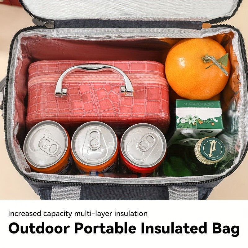 Large Capacity Insulated Lunch Bag with Shoulder Strap Double Pocket Thickened Cooler Tote for Work School Picnic Beach Men Women Black Grey Burgundy