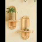 Boho Wooden Small Wall Rack Set of 2 – Hanging Storage Shelf for Bathroom, Bedroom, Living Room & Kitchen Decor Organization