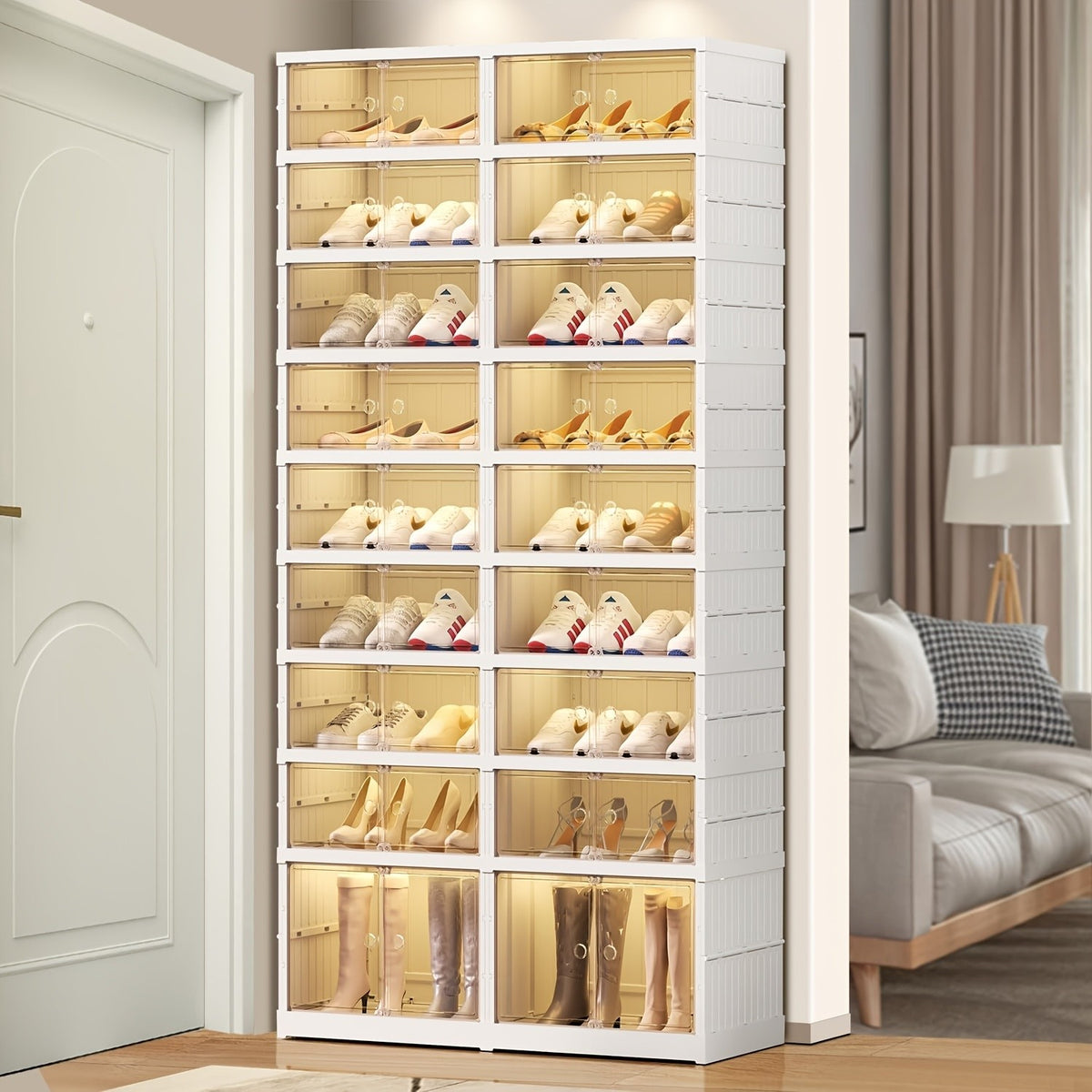 Shoe Rack with Clear Shoe Boxes 3 6 9 Tier Foldable Stackable Plastic Organizer for Closet Entryway Bedroom – Holds 6 12 or 18 Pairs