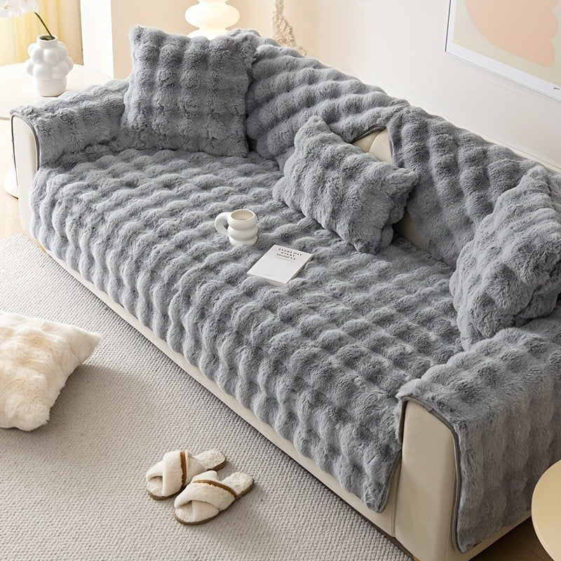 Faux Rabbit Fur Plush Sofa Cover Thick Milkskin Split Slipcover Cozy Winter Warmth Pet Friendly Machine Washable 1 2 3 4 Seater Living Room Bedroom Office