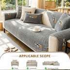 Honeycomb Velvet Sofa Slipcover Pet-Friendly Non-Slip with Cute Dog Embroidery, Bohemian Style Machine Washable Polyester Couch Cover for Sofa Cushion Backrest Armrest – Single Piece Home Decor, Grey