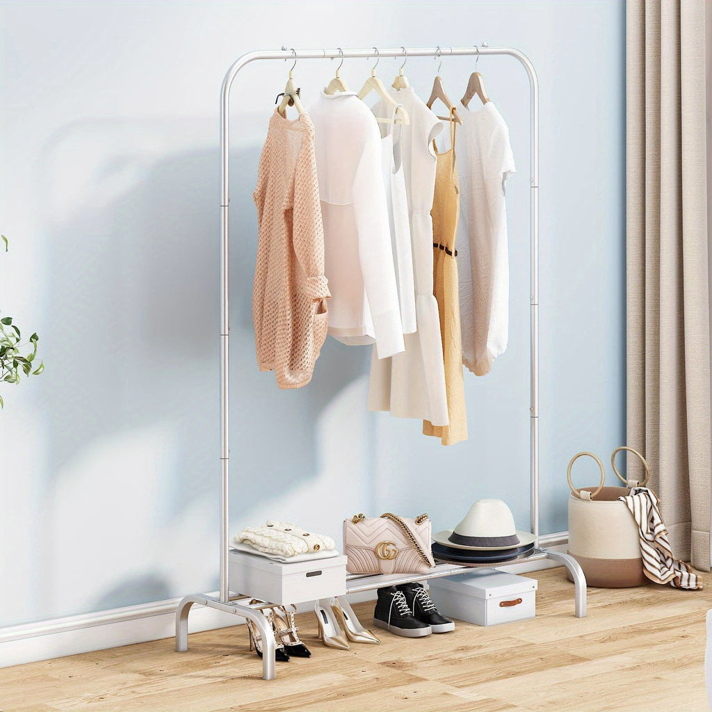 Heavy Duty Portable Clothes Rack with Bottom Metal Shelf – Large Capacity Coat & Shirt Organizer, Easy Assembly, 39.5" x 61.3", Black White Grey Gold