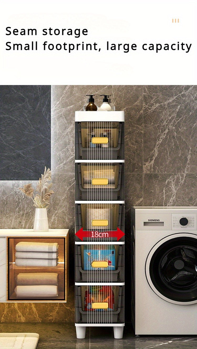 Slim Rolling Storage Cabinet with Drawers – Narrow Gap Organizer for Bathroom, Kitchen & Refrigerator Side Spaces, Multi-Layer Pull-Out Drawer Unit