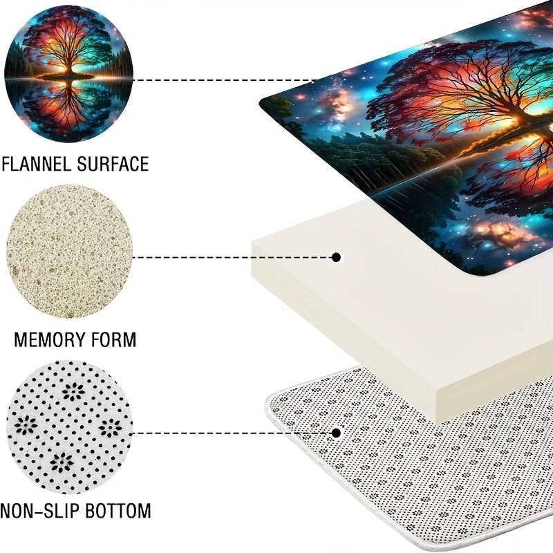 Tree of Life Shower Curtain Set 4 Piece – Includes Shower Curtain with 12 Hooks, Non-Slip Bath Mat, U-Shape Toilet Mat & Lid Cover – Boho Bathroom Decor