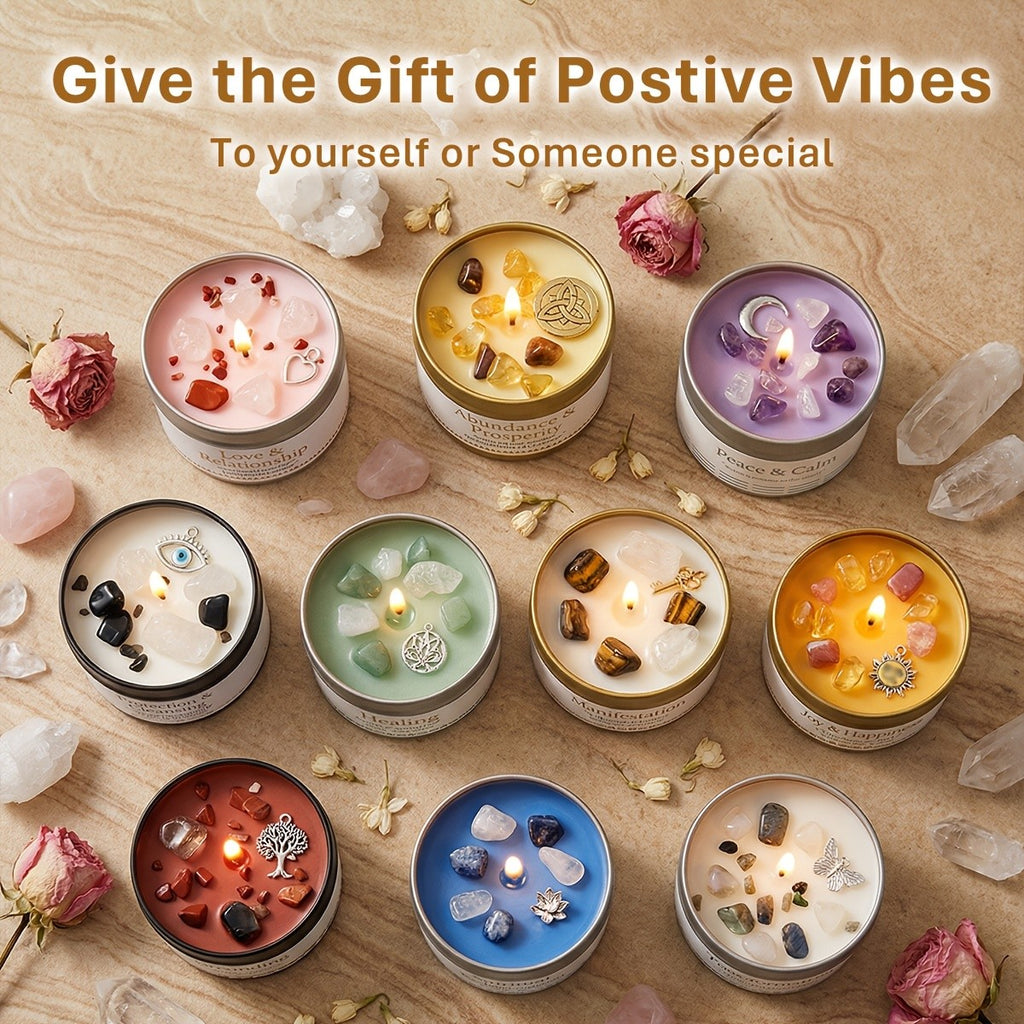 Manifestation Candle – Scented Soy Wax Candle with Golden Crystal & Guidance Card, 3oz, 12+ Hr Burn, for Focus, Meditation & Yoga | Abundance & Law of Attraction Gift for Women (1 or 2 Pack)