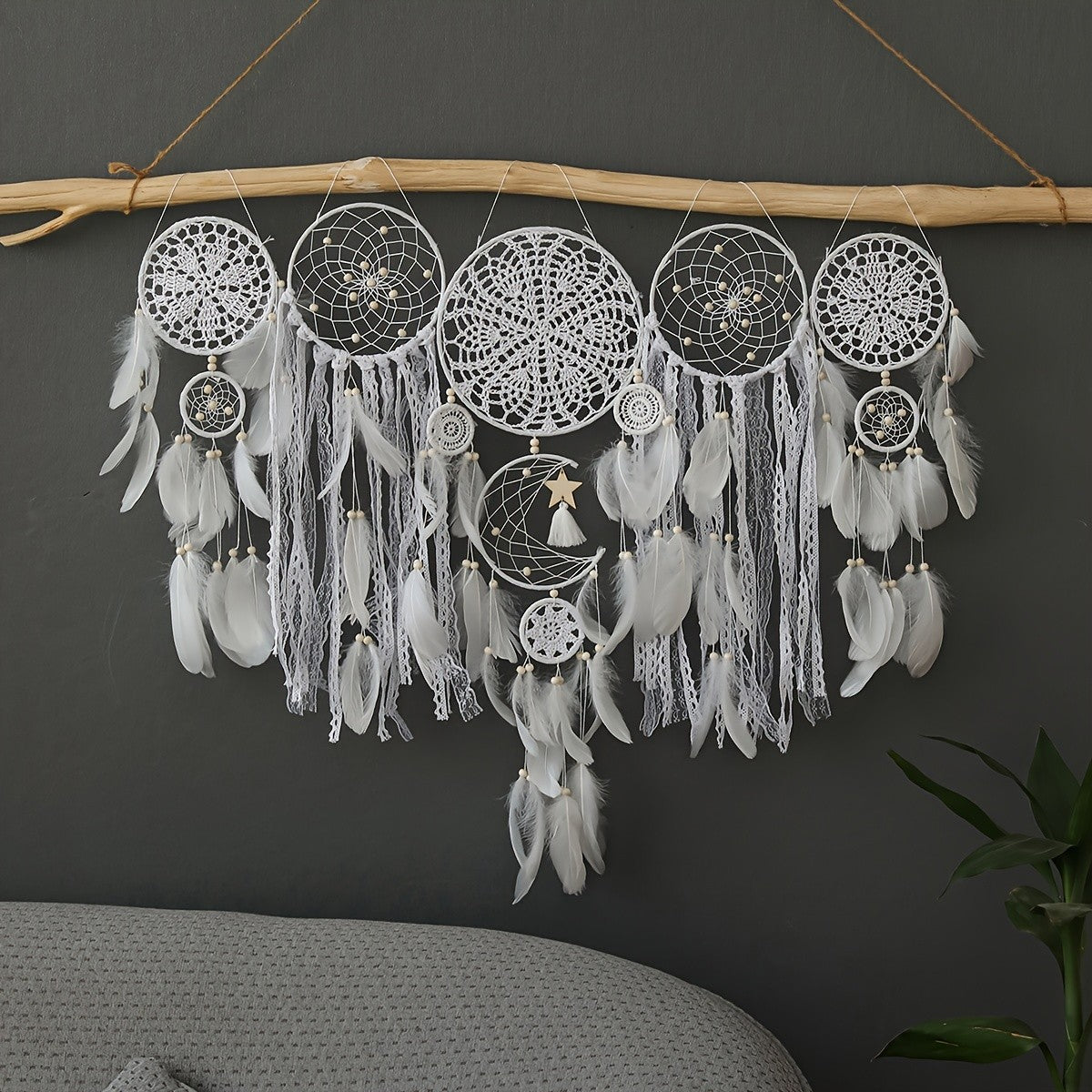 Boho Metal Dreamcatcher Set of 5 with Feathers – Large Multi-Size Wall Hanging Decor for Bedroom in 5 Colors, Spiritual Catcher Gift for Christmas & Graduation