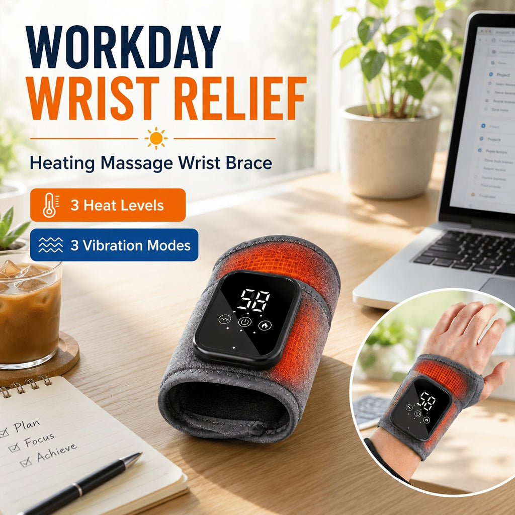 Hand Massager Wrist Guard with Heat Adjustable Gears Temperature Control - Wrist Support Strap Joint Fixator for Arthritis Pain Relief Sports Recovery, Men Women Gift