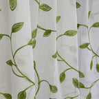 Ivy Leaf Embroidery Sheer Curtains Set of 2, White Gauze Green Botanical Rod Pocket Panels for Living Room Bedroom, 3 Sizes