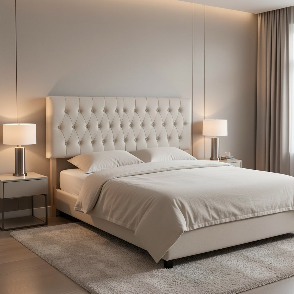 Tufted Upholstered Headboard – Premium Linen Fabric, Adjustable Height 37–51”, Solid Wood Frame | Twin & Queen | Gray & Beige