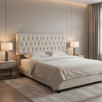 Tufted Upholstered Headboard – Premium Linen Fabric, Adjustable Height 37–51”, Solid Wood Frame | Twin & Queen | Gray & Beige