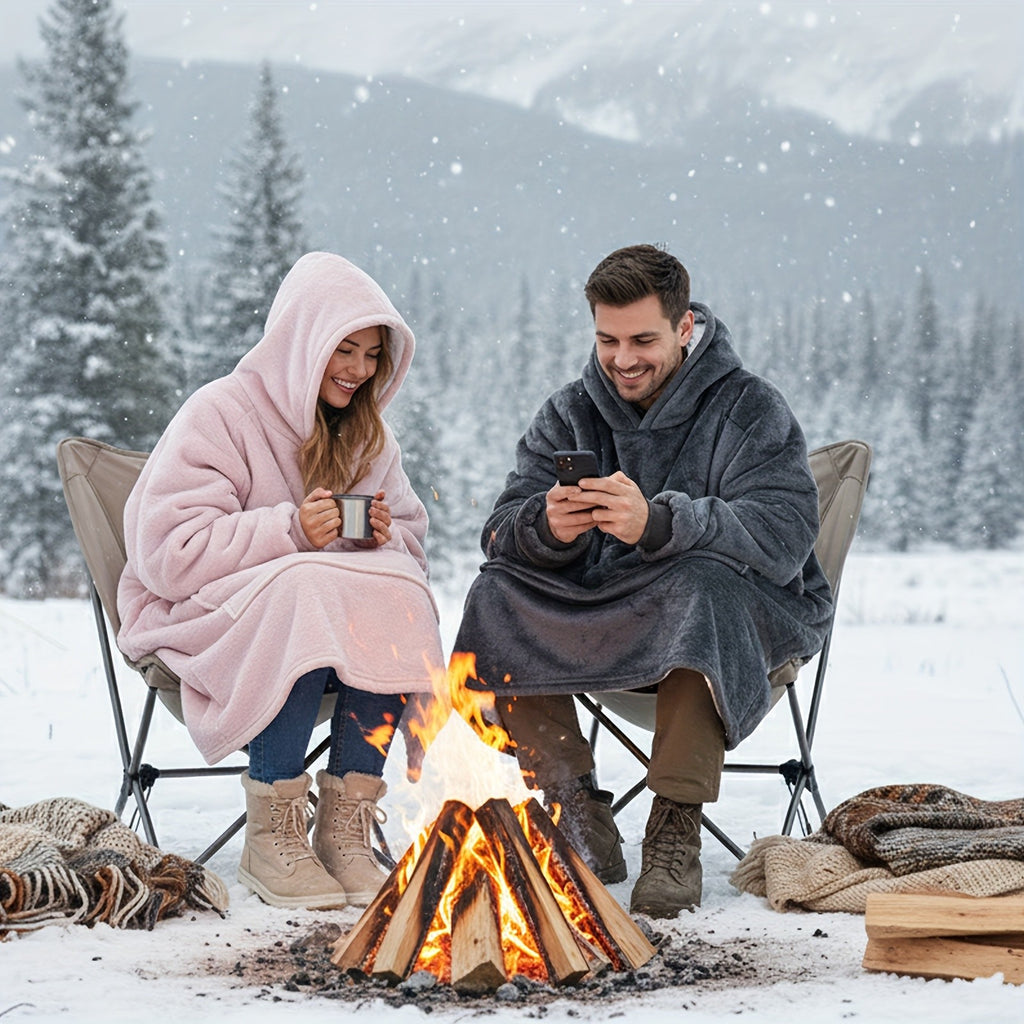 Wearable Hoodie Blanket Sherpa Fleece Reversible with Kangaroo Pocket Ultra Soft Cozy Snuggle Blanket Sweatshirt for TV Sofa Outdoor Light Grey Dark Gray Pink Black 36x34 Inch