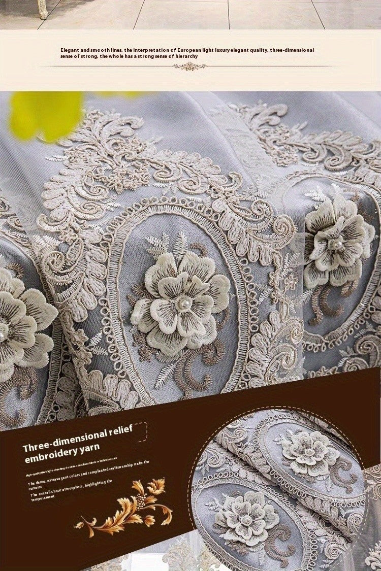Luxury Blackout Curtains for Bedroom Living Room, European 3D Jacquard Embroidery Grommet Top Window Drapes, Thermal Insulated Light Blocking Machine Washable Panels