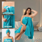 Extra Large Bath Wrap Skirt & Shower Cap Set of 2 – Super Absorbent Coral Fleece Body Wrap Towel, Adjustable M–XXXXL | Home, Travel, Sauna & Spa