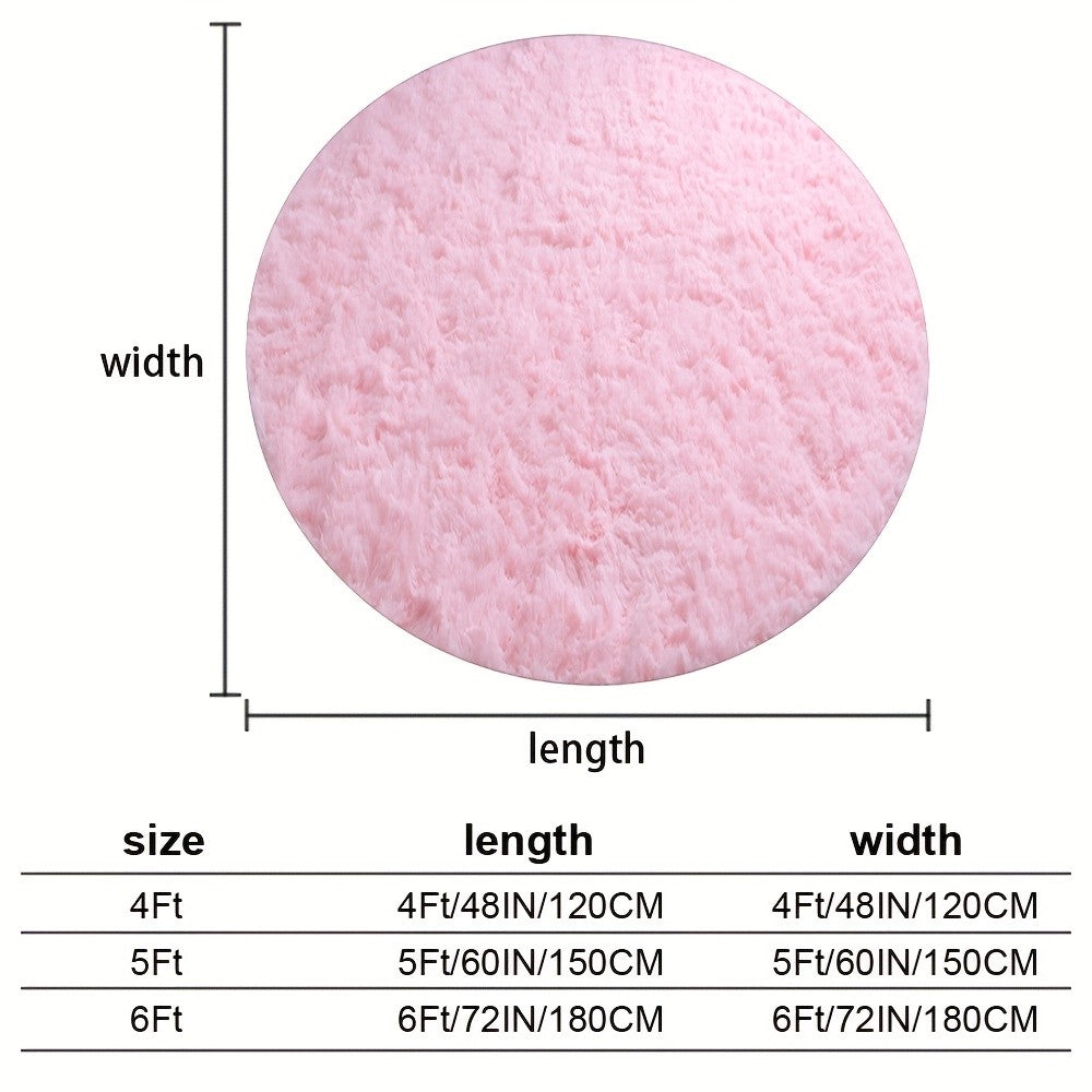 Round Shaggy Rug Soft Fluffy Plush Circular for Bedroom & Living Room – Easy Clean, Tie-Dye & Solid Colors, 3 Sizes 4x4 5x5 6x6ft
